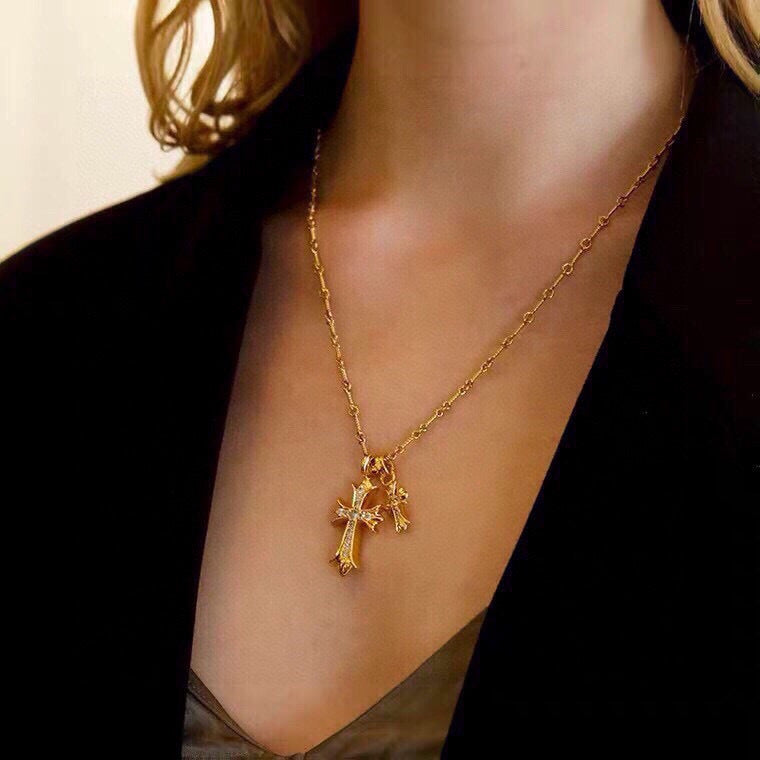 Chrome Hearts Gold-Tone Sparkling Cross Cluster Necklace - album image 4