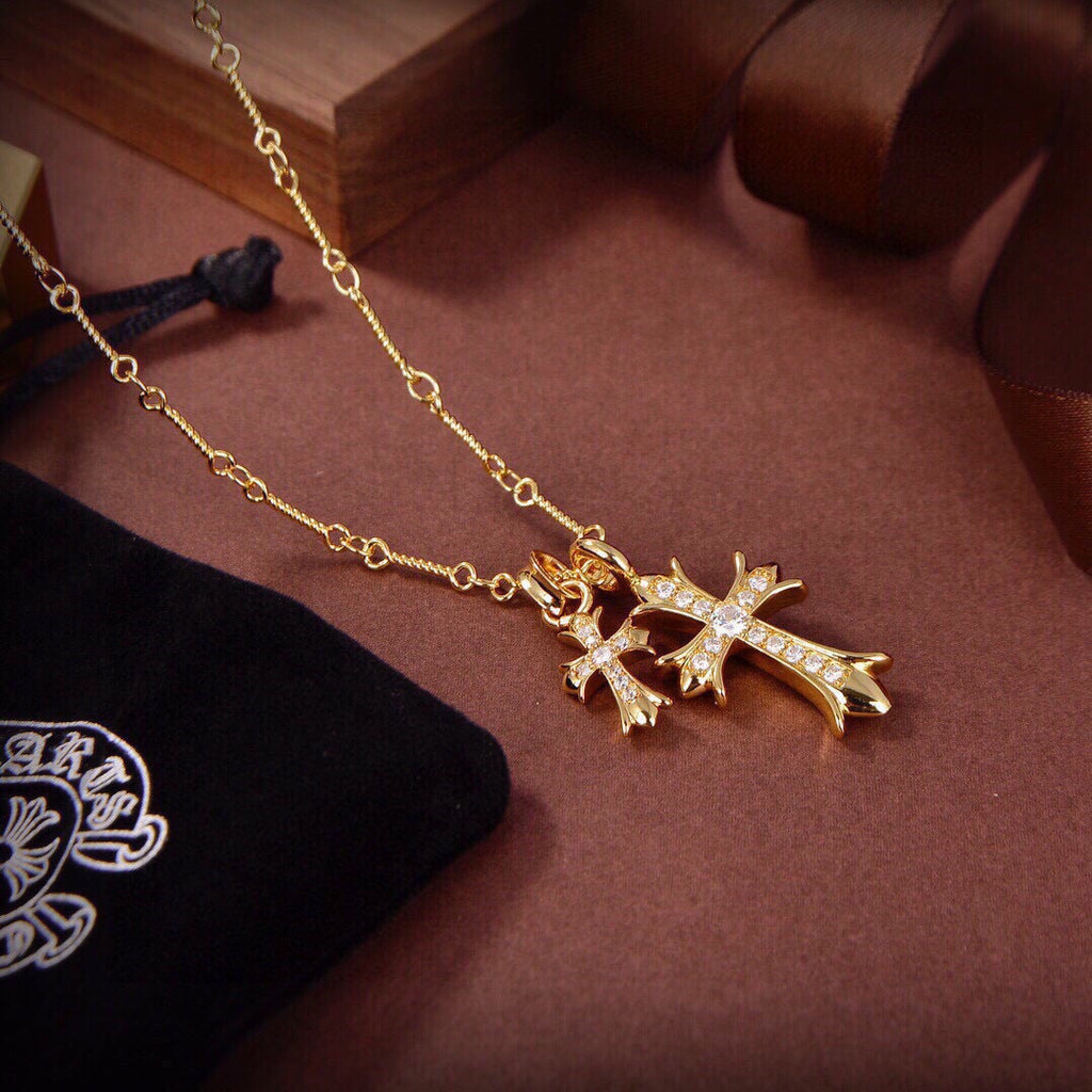 Chrome Hearts Gold-Tone Sparkling Cross Cluster Necklace - album image 2
