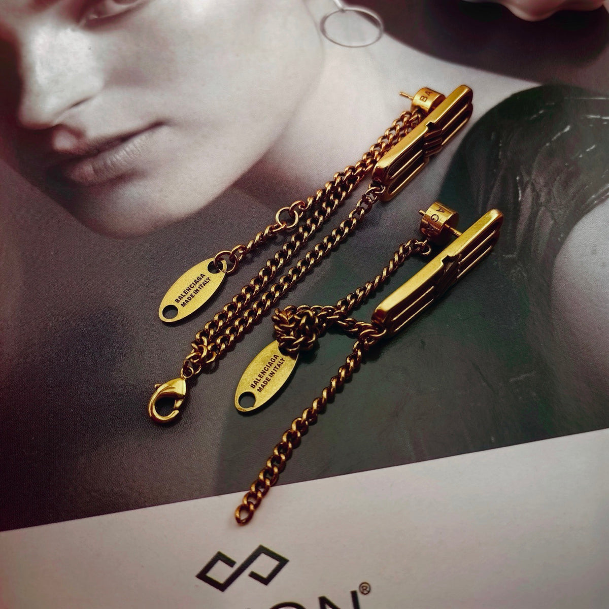 Balenciaga Gold-Tone Long Layered Bar Drop Earrings - album image 2