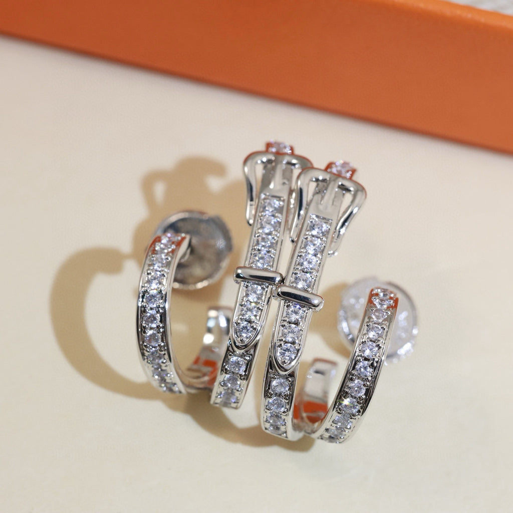 Hermès Silver-Tone Crystal Hoop Earrings - album image 4