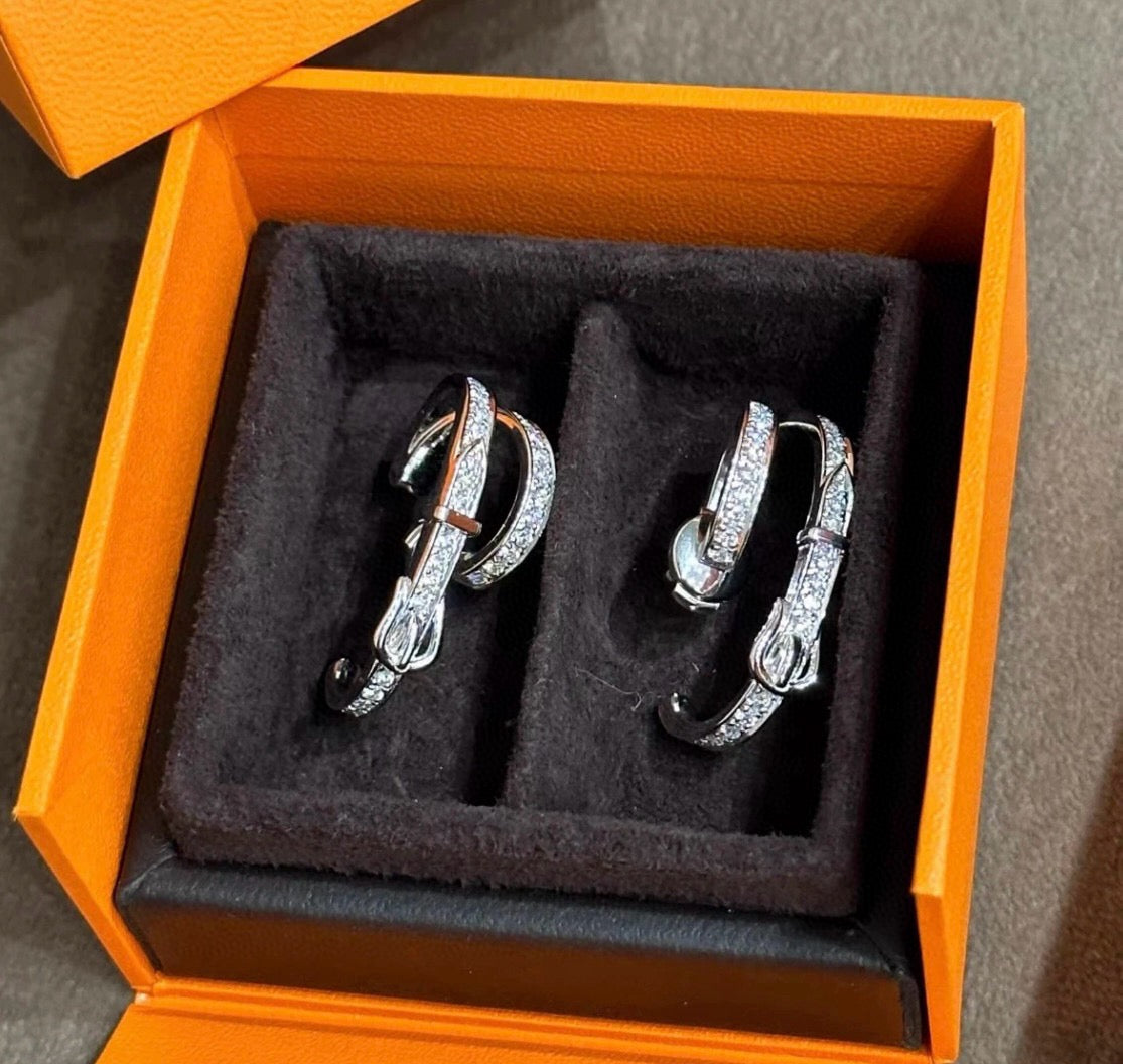 Hermès Silver-Tone Crystal Hoop Earrings - album image 1