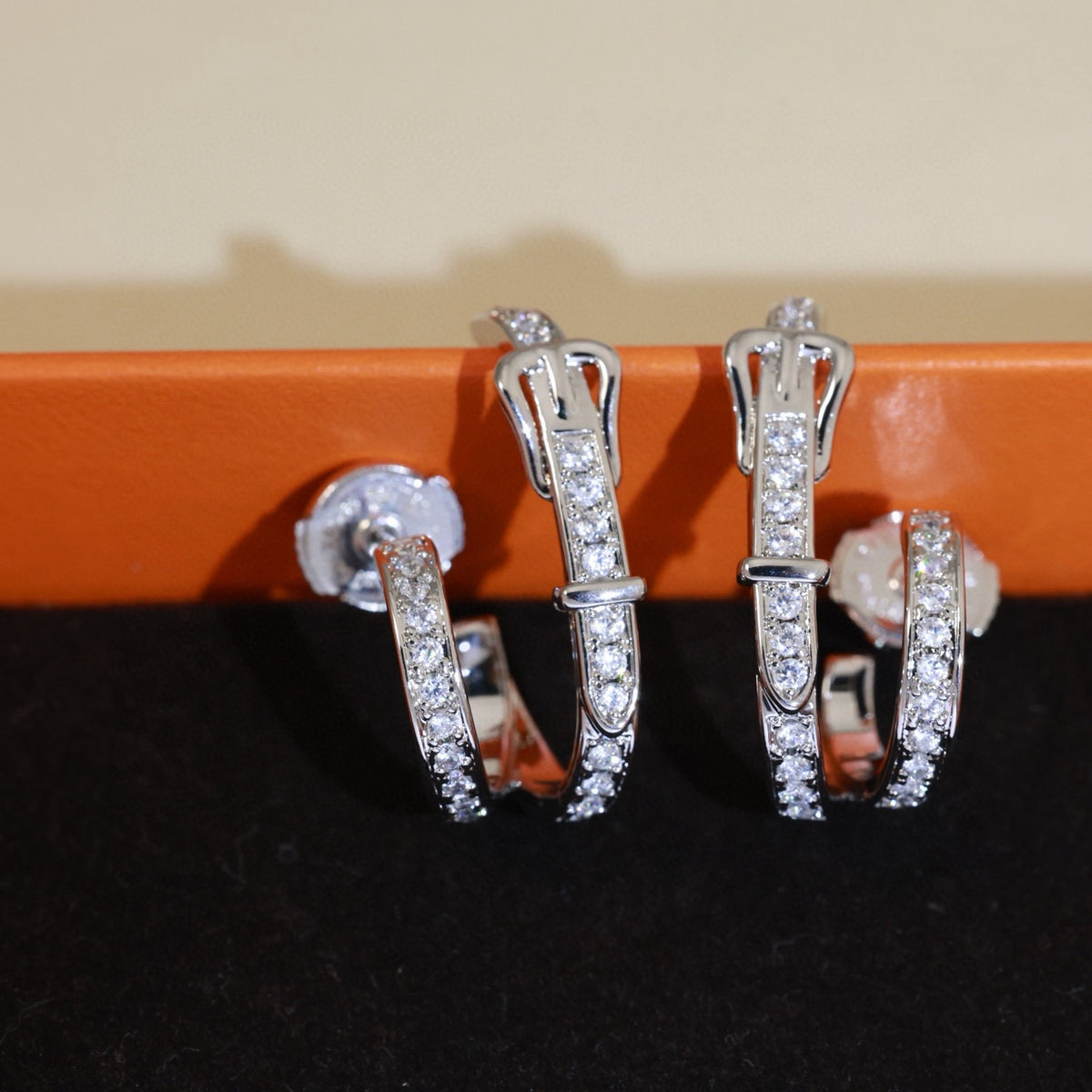 Hermès Silver-Tone Crystal Hoop Earrings - album image 9