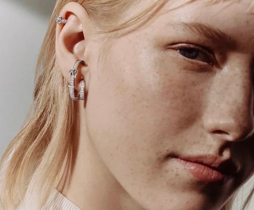 Hermès Silver-Tone Crystal Hoop Earrings - album image 3