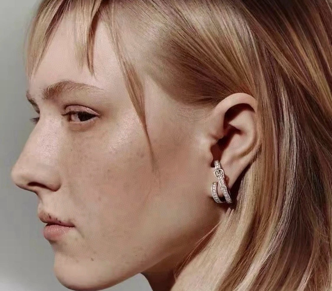 Hermès Silver-Tone Crystal Hoop Earrings - album image 2