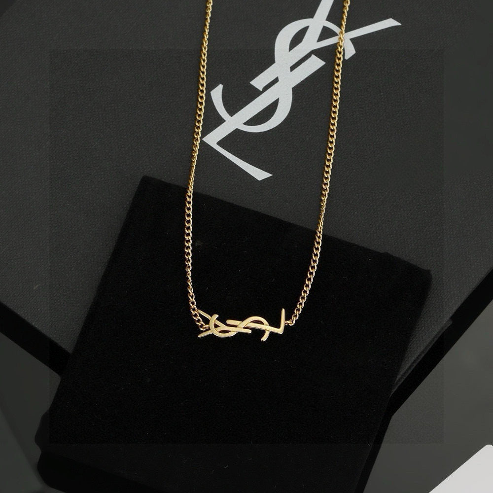 Saint Laurent Gold-Tone Monogram Pendant Necklace - album image 2
