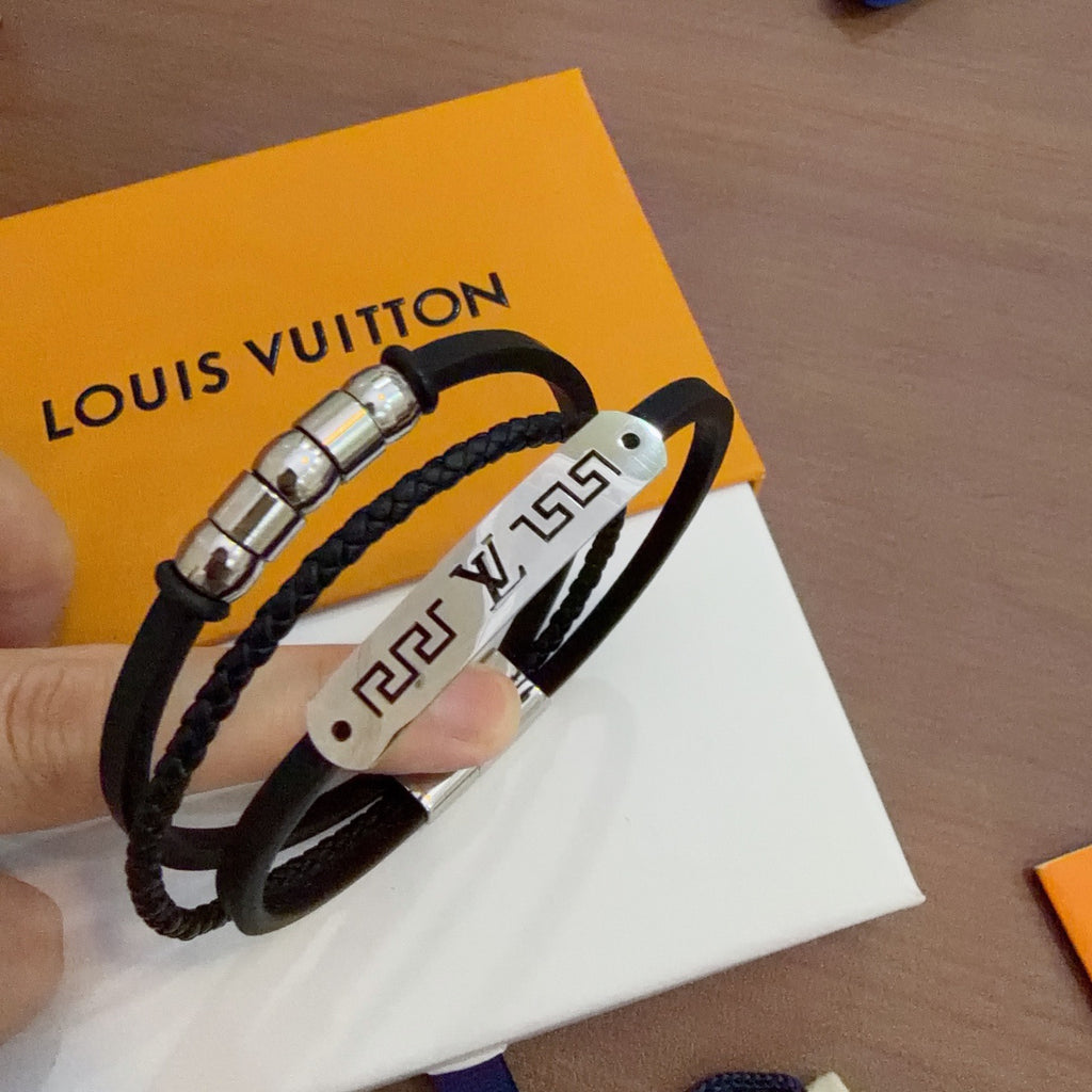 Louis Vuitton Blue Antiqued Leather Chain Bracelet - album image 5