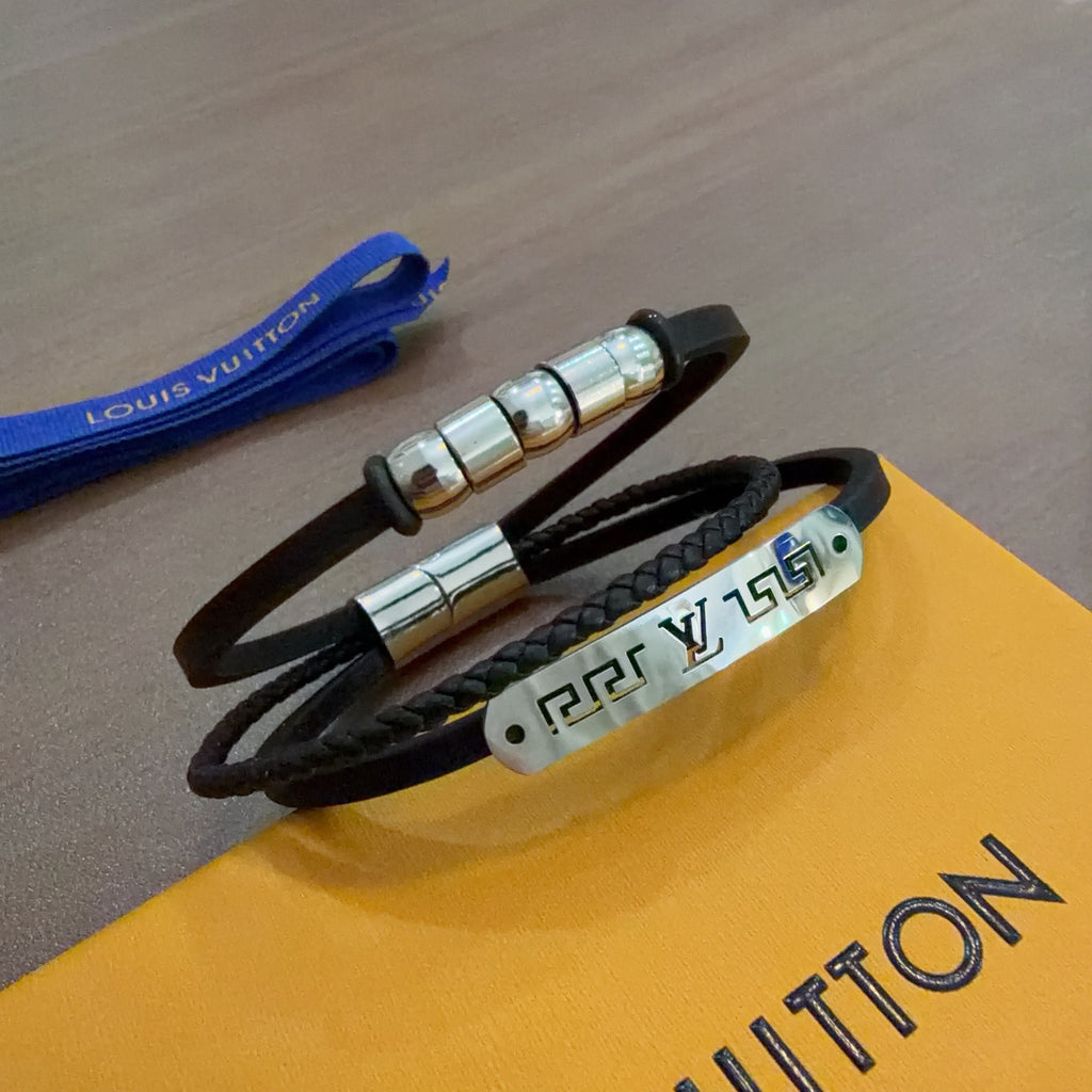 Louis Vuitton Blue Antiqued Leather Chain Bracelet - album image 3
