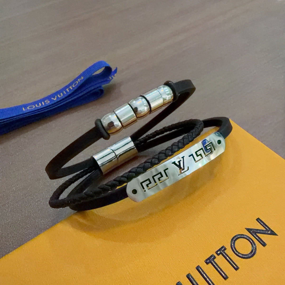 Louis Vuitton Blue Antiqued Leather Chain Bracelet - album image 3