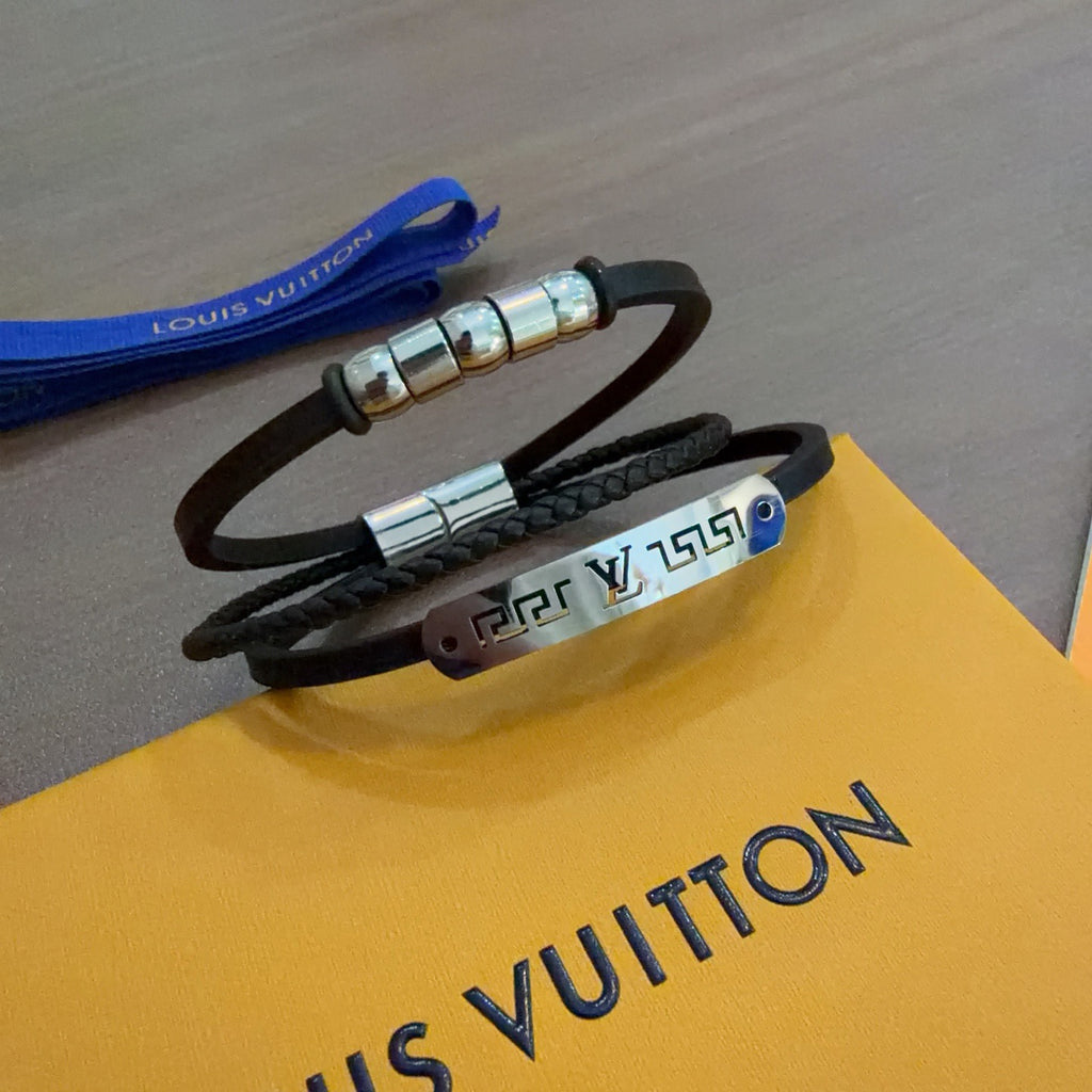Louis Vuitton Blue Antiqued Leather Chain Bracelet - album image 7