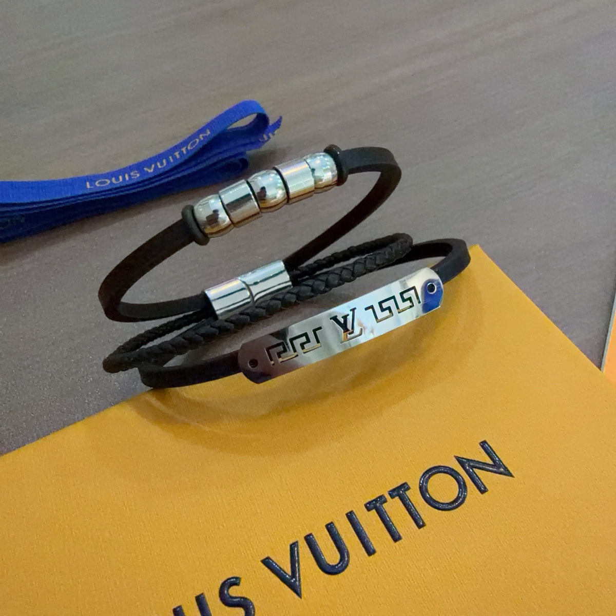 Louis Vuitton Blue Antiqued Leather Chain Bracelet - album image 7