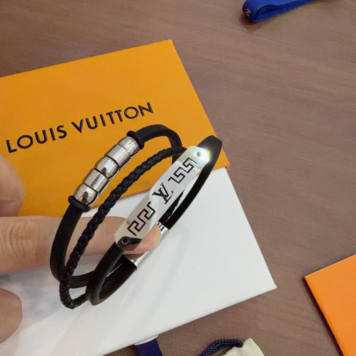 Louis Vuitton Blue Antiqued Leather Chain Bracelet - album image 1