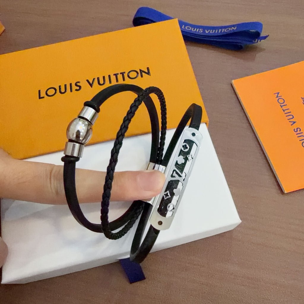 Louis Vuitton Blue Antiqued Leather Chain Bracelet - album image 2
