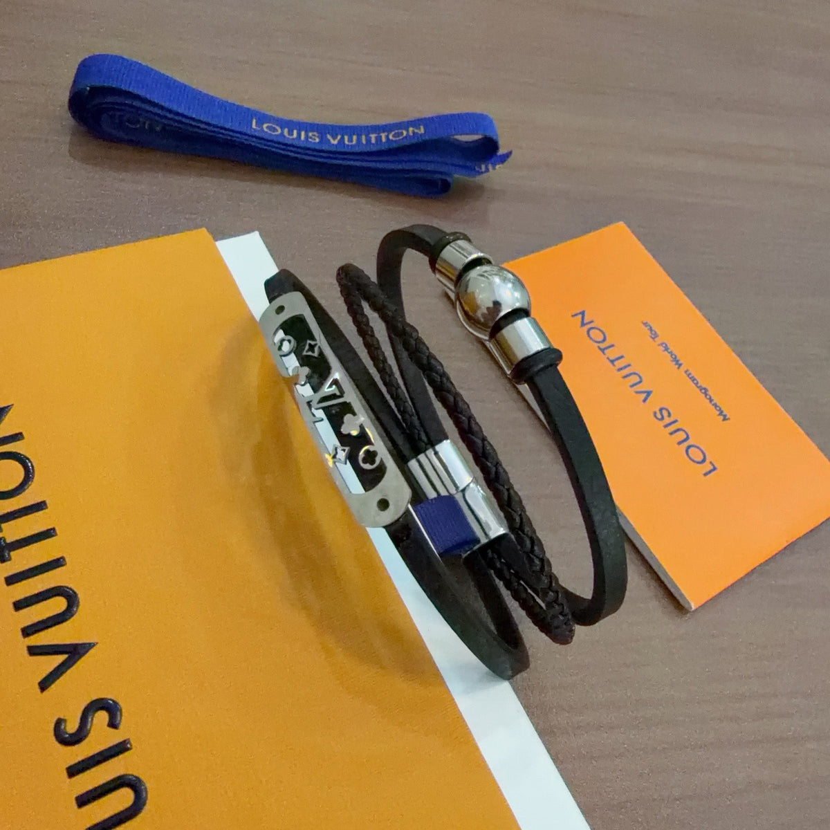 Louis Vuitton Blue Antiqued Leather Chain Bracelet - album image 1