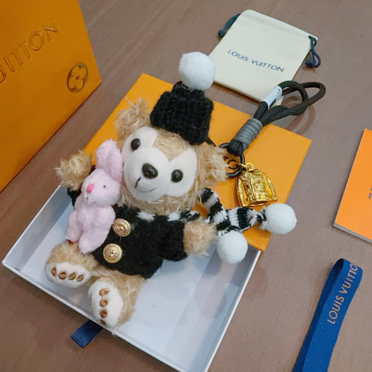 Louis Vuitton White Plush Character Keychain with Black Hat - album image 2