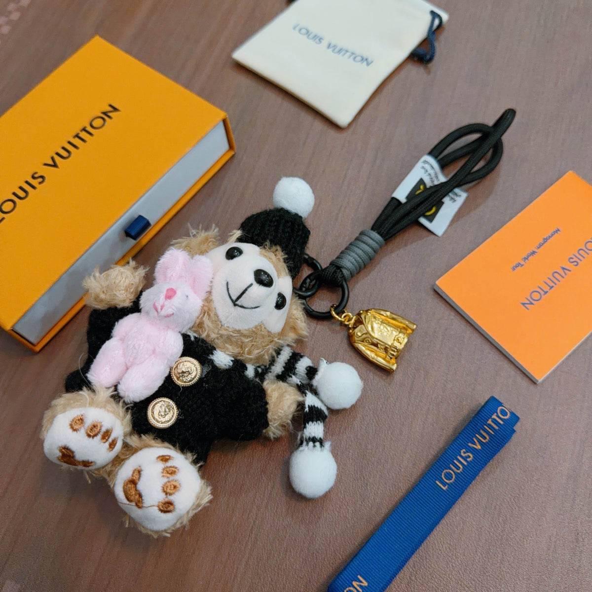 Louis Vuitton White Plush Character Keychain with Black Hat - album image 3