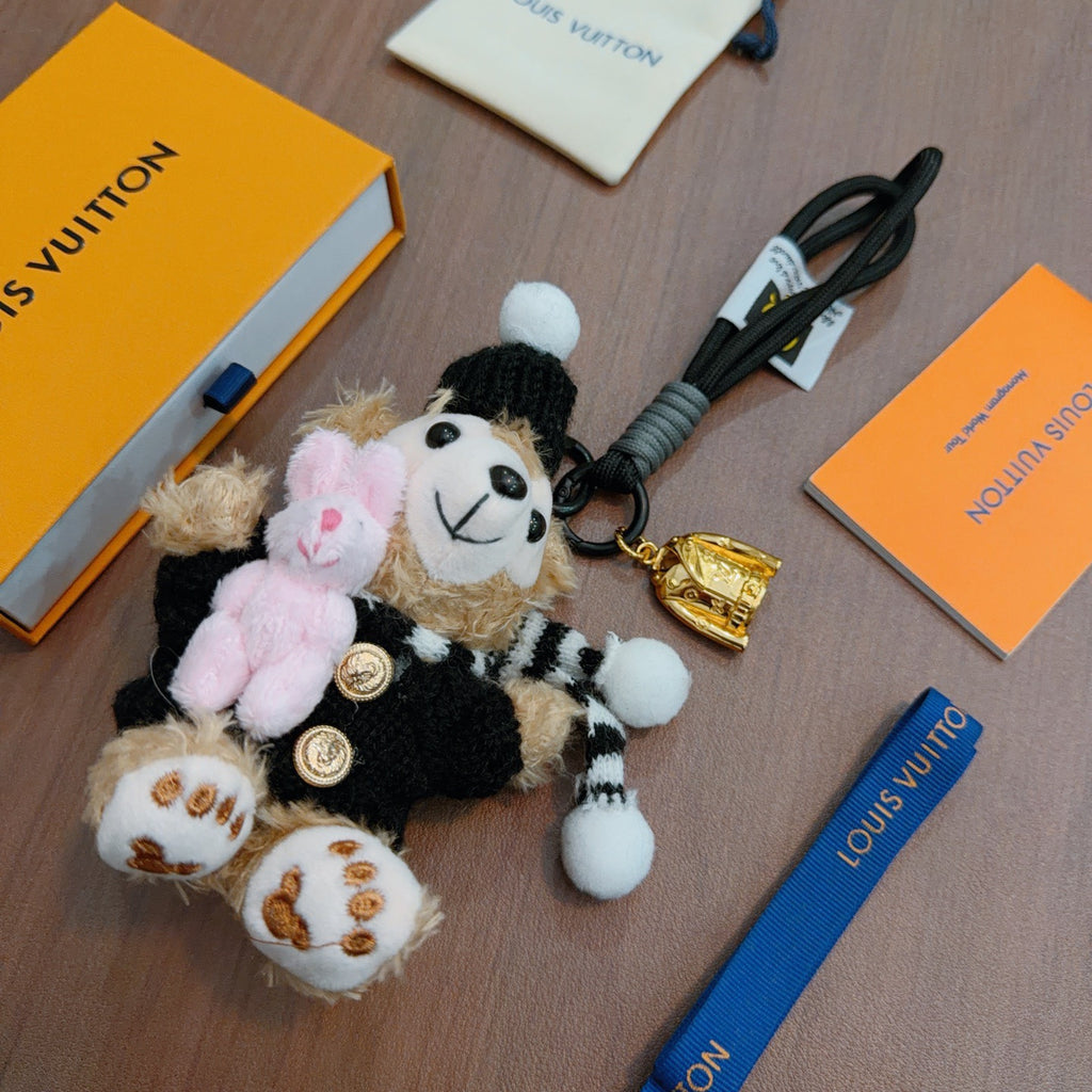 Louis Vuitton White Plush Character Keychain with Black Hat - album image 6