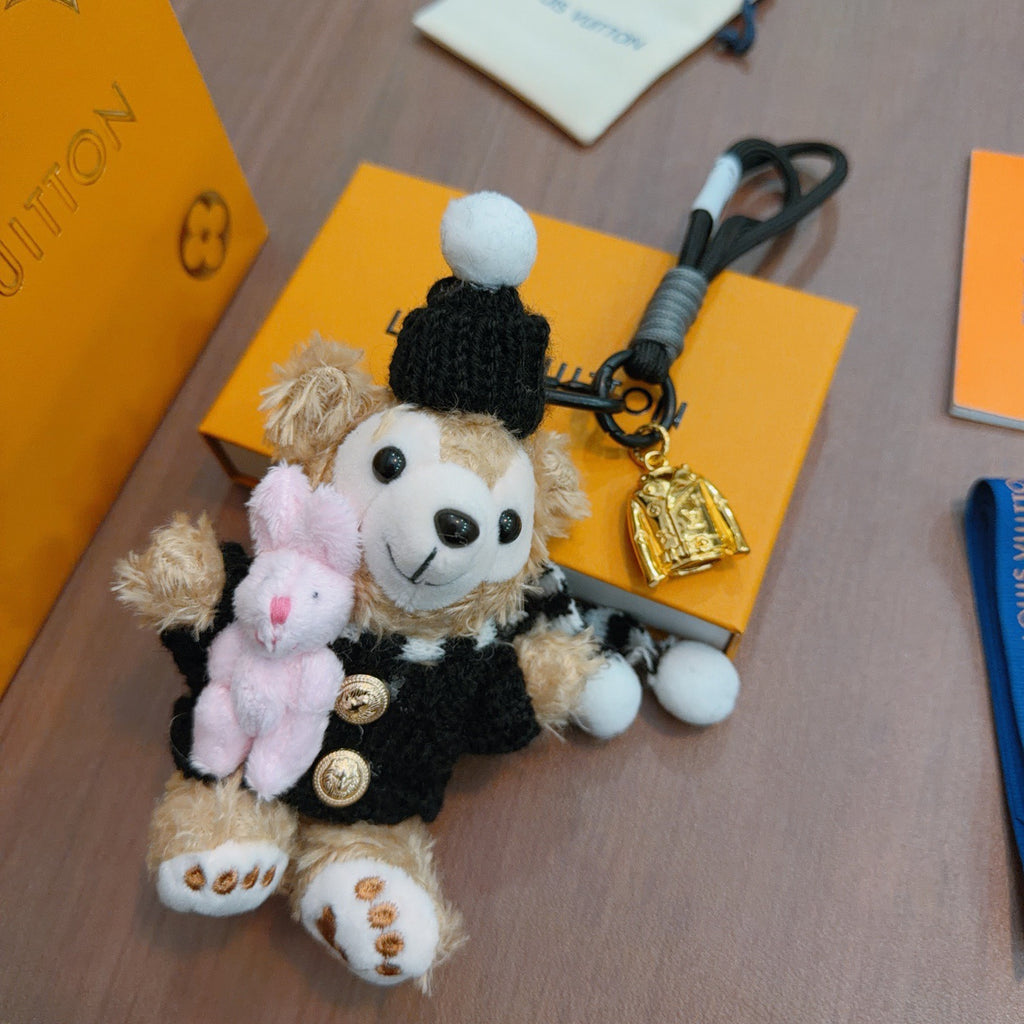 Louis Vuitton White Plush Character Keychain with Black Hat - album image 4