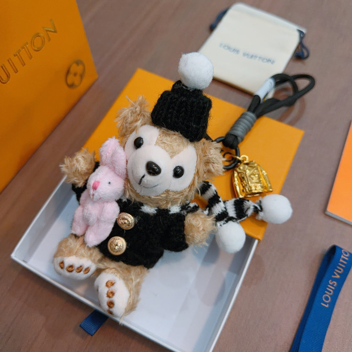 Louis Vuitton White Plush Character Keychain with Black Hat - album image 1