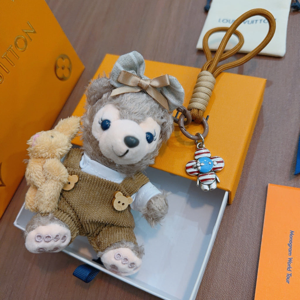 Louis Vuitton Gray Plush Character Keychain in Tan Outfit - album image 2