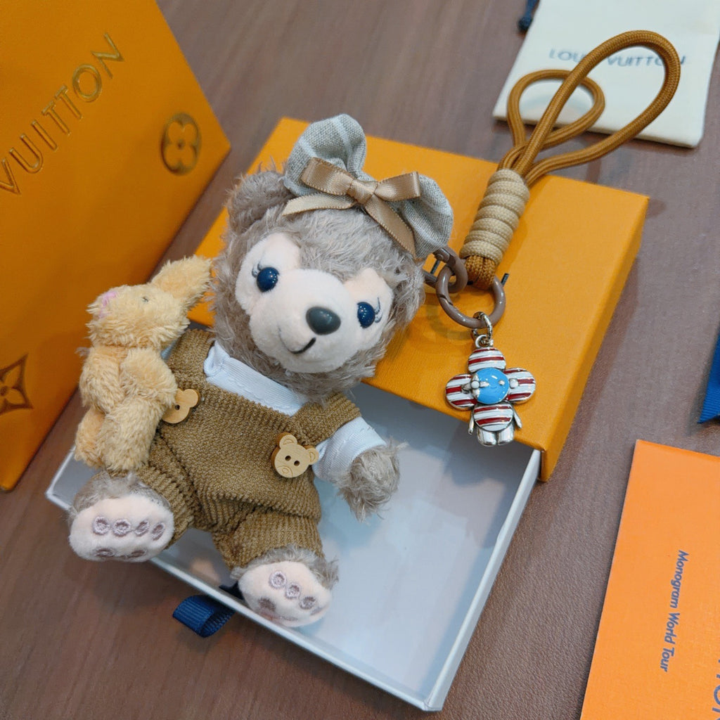 Louis Vuitton Gray Plush Character Keychain in Tan Outfit - album image 6