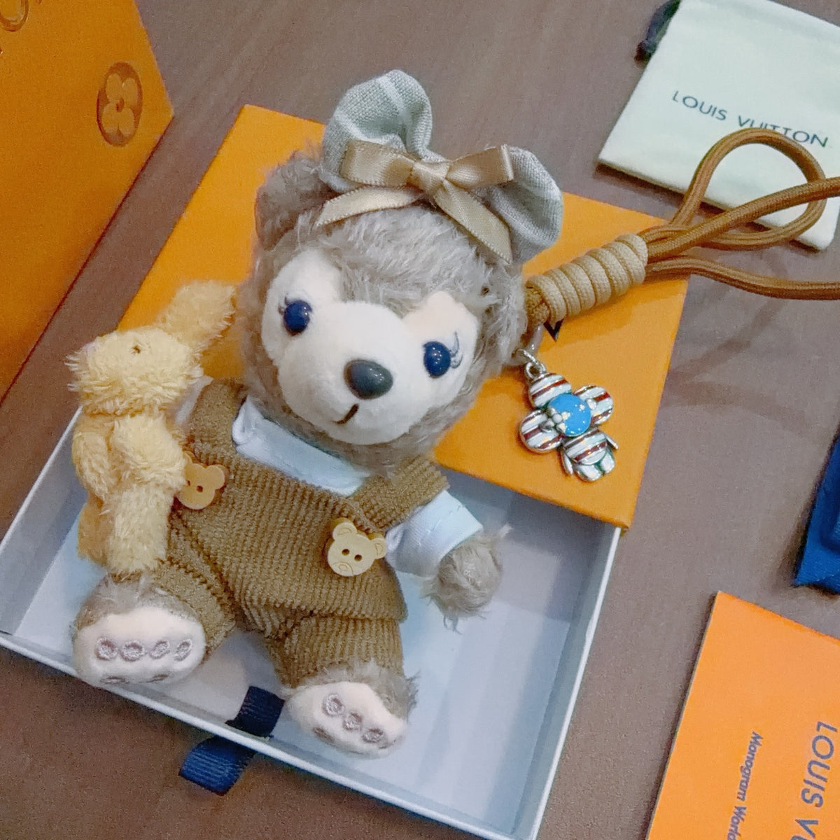Louis Vuitton Gray Plush Character Keychain in Tan Outfit - album image 8