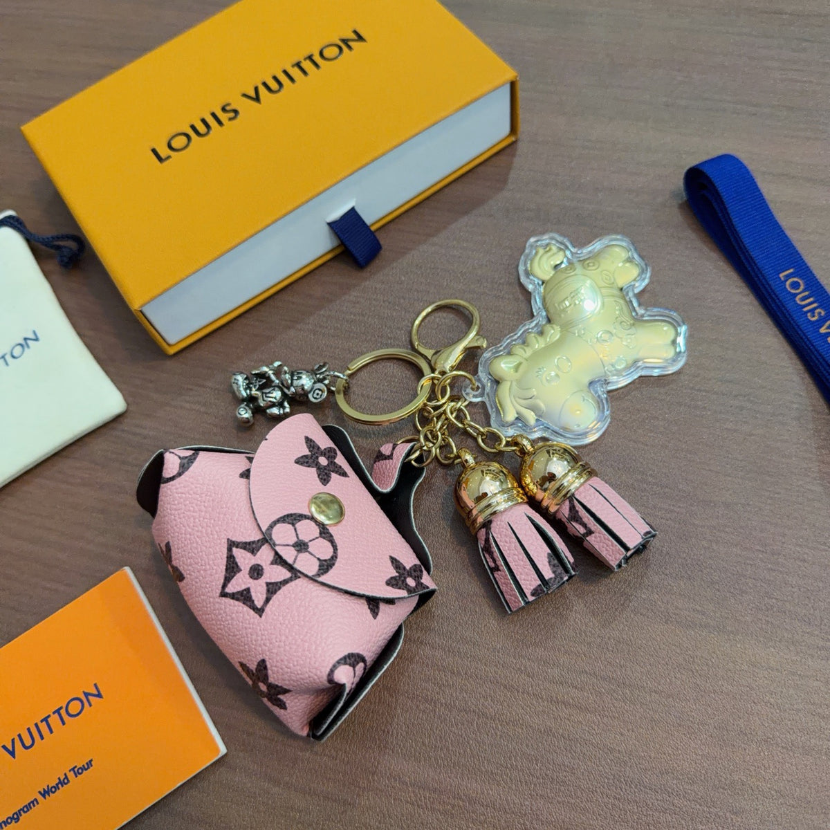 Louis Vuitton Yellow Character Keychain with Pink Monogram Tag - album image 5