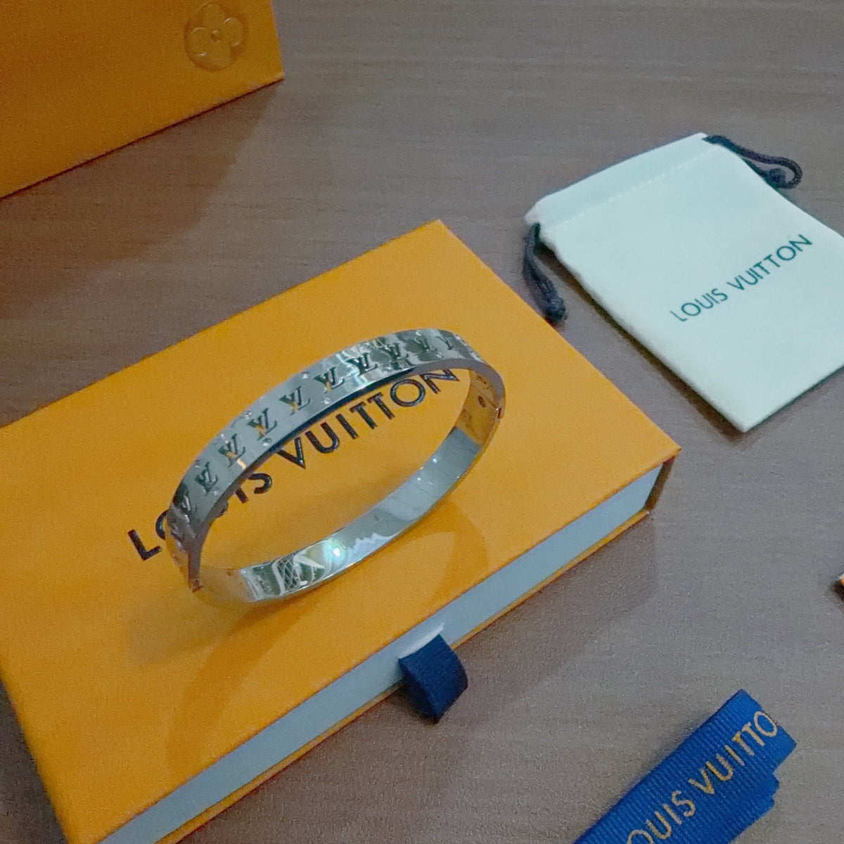 Louis Vuitton Pale Blue Engraved Open Bangle - album image 3