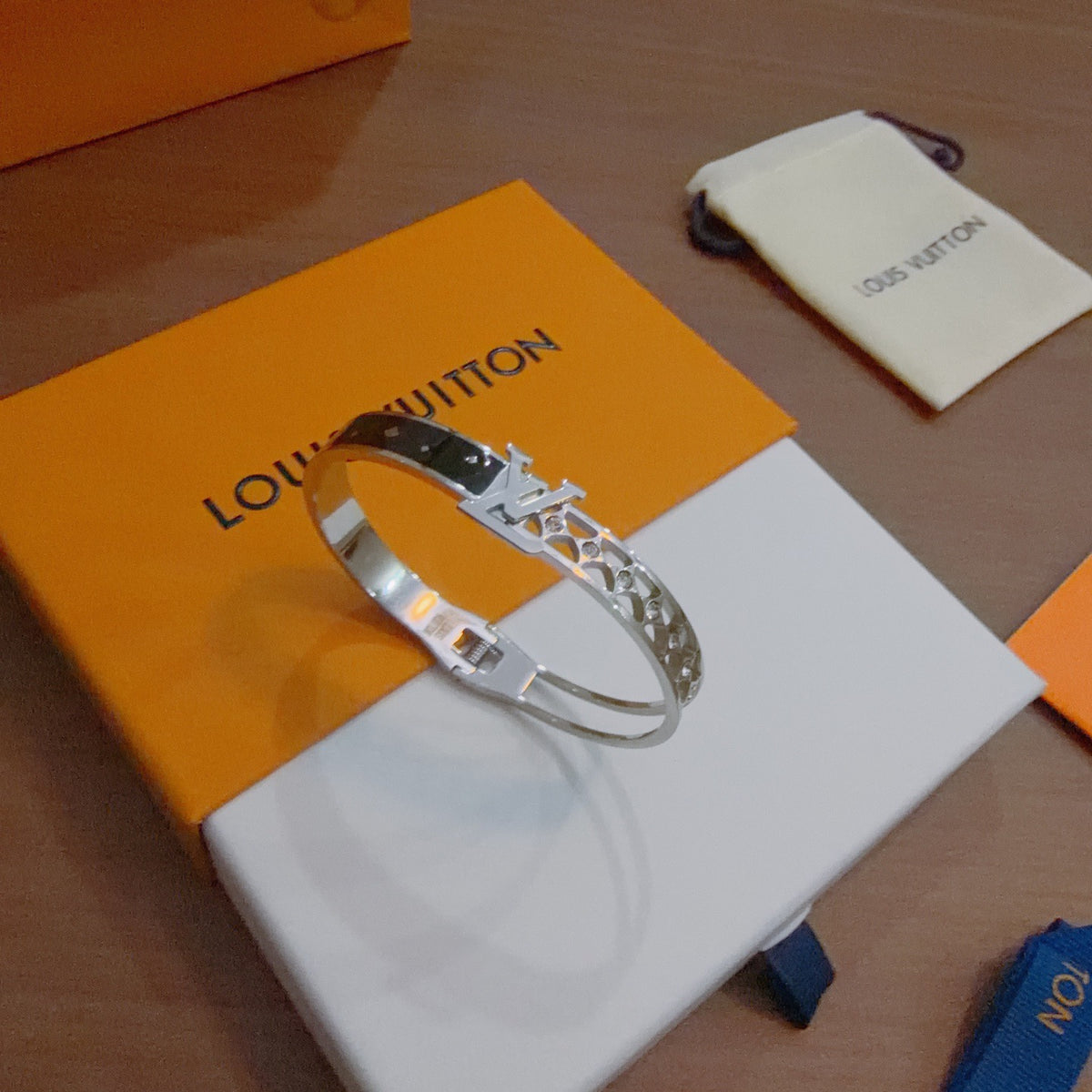 Louis Vuitton Silver-Tone Engraved Open Bangle - album image 6