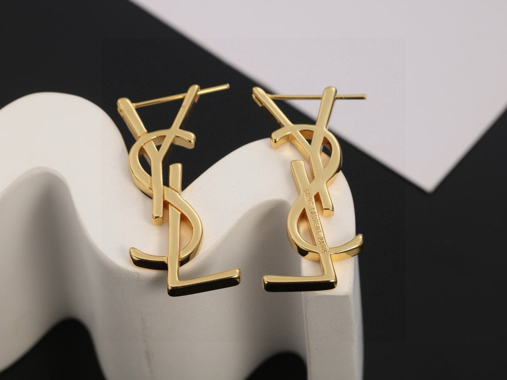 Saint Laurent Gold-Tone Slim Monogram Stud Earrings - album image 5