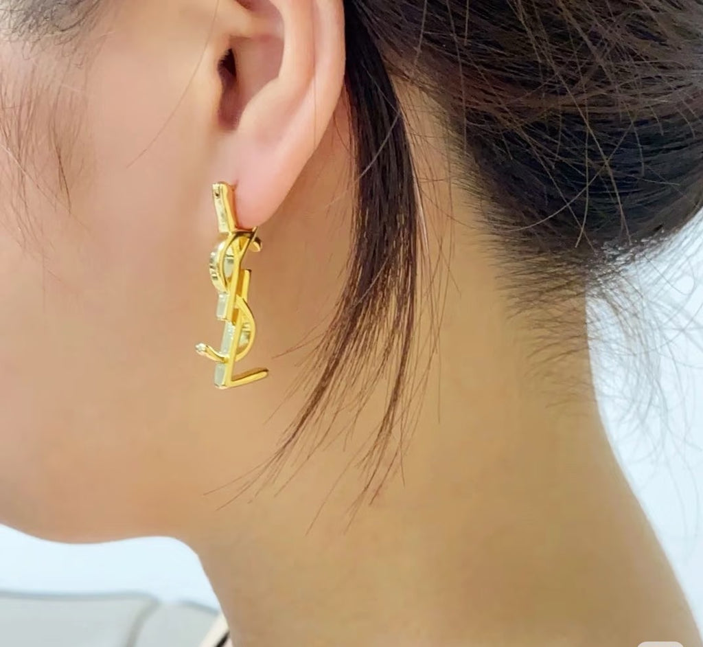 Saint Laurent Gold-Tone Slim Monogram Stud Earrings - album image 3