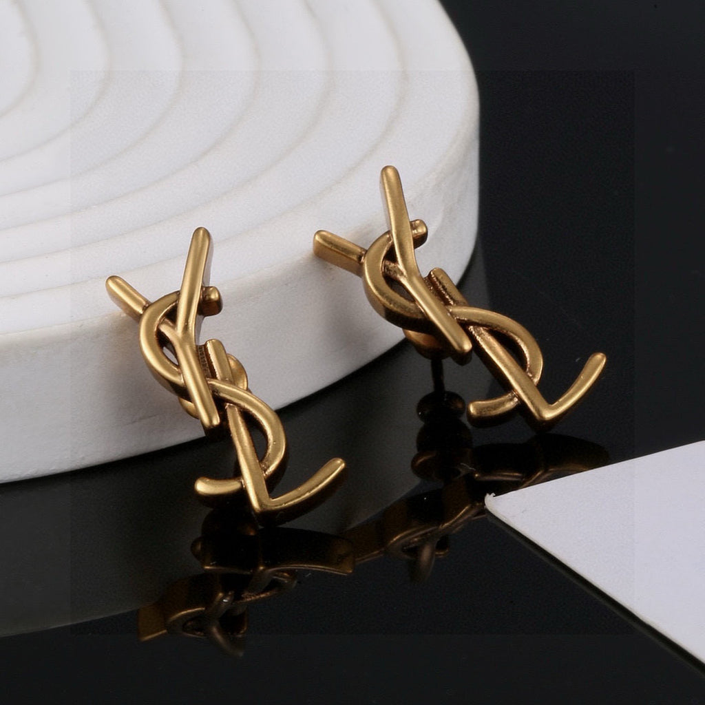 Saint Laurent Silver and Gold-Tone Petite Monogram Stud Earrings - album image 3
