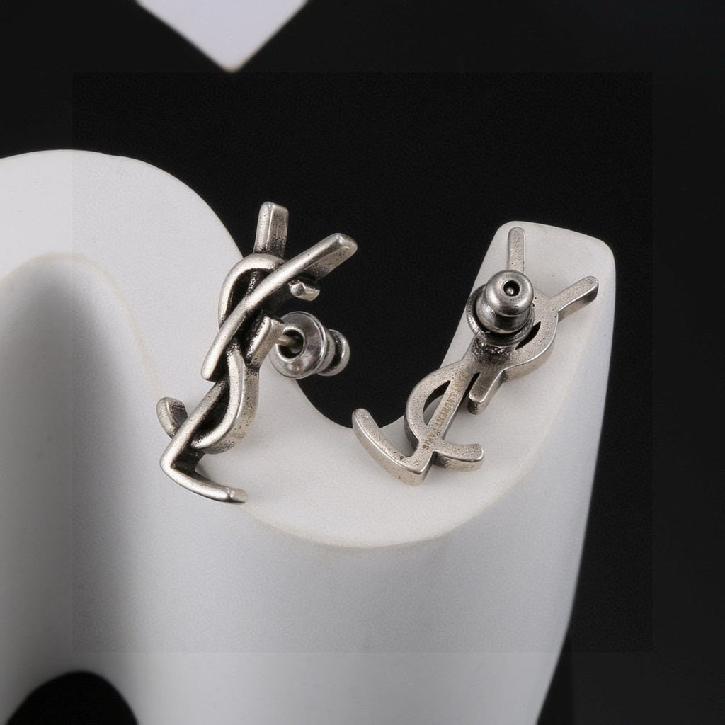 Saint Laurent Silver and Gold-Tone Petite Monogram Stud Earrings - album image 6