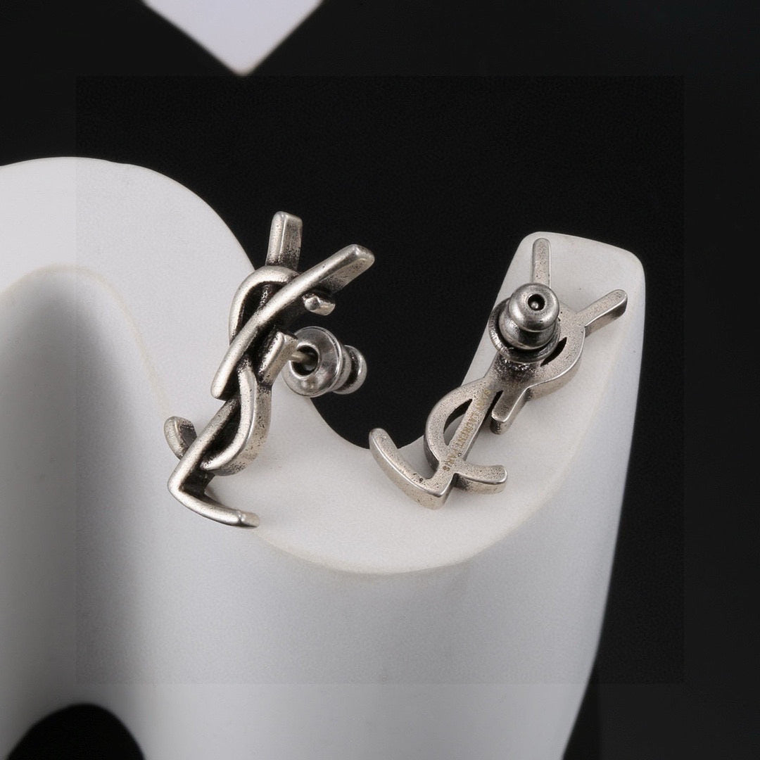Saint Laurent Silver and Gold-Tone Petite Monogram Stud Earrings - album image 6