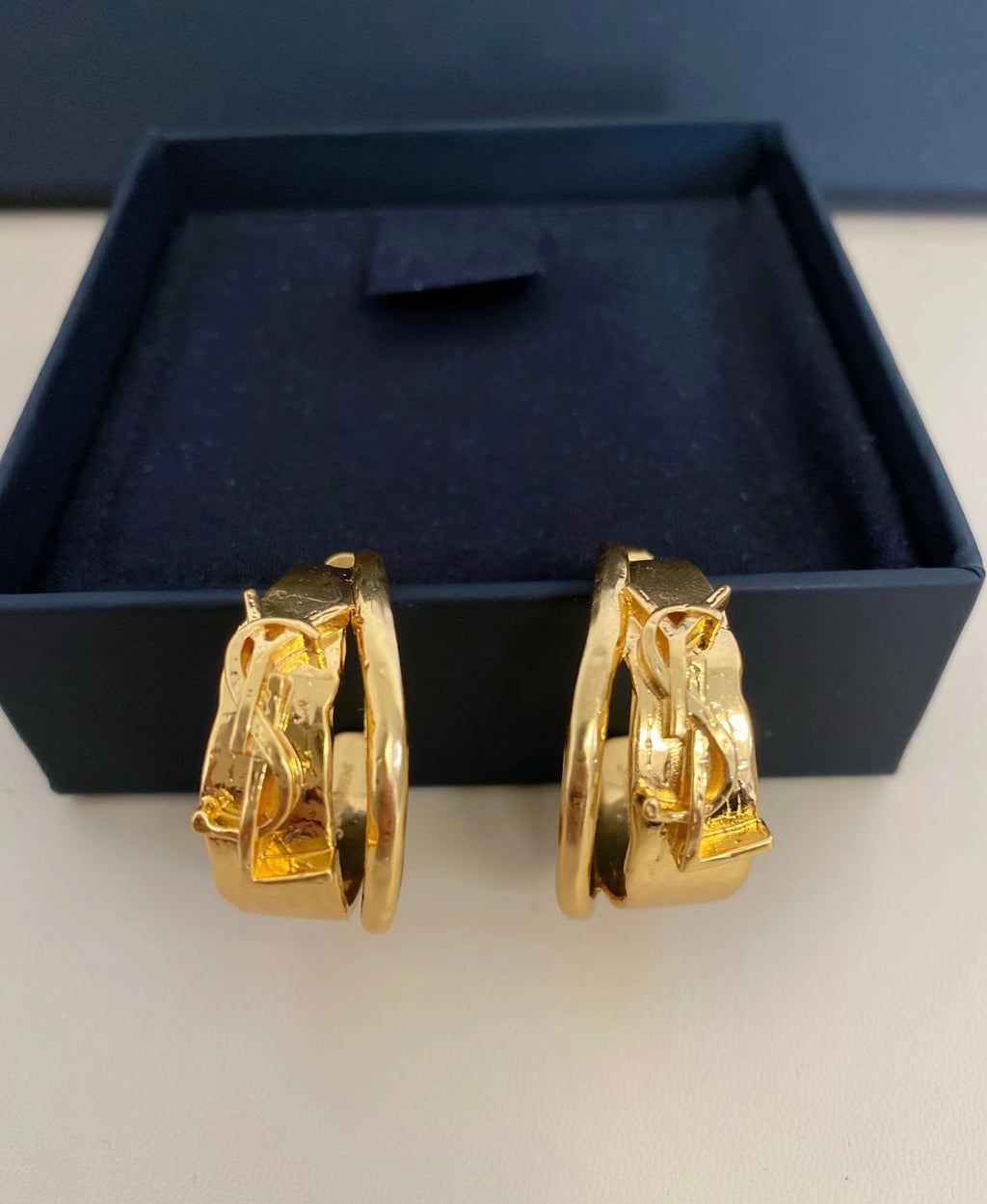 Saint Laurent Gold-Tone Monogram Hoop Earrings - album image 2