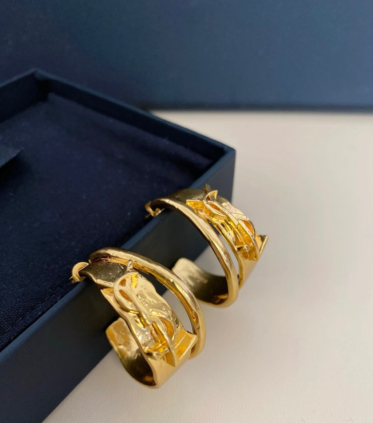 Saint Laurent Gold-Tone Monogram Hoop Earrings - album image 4