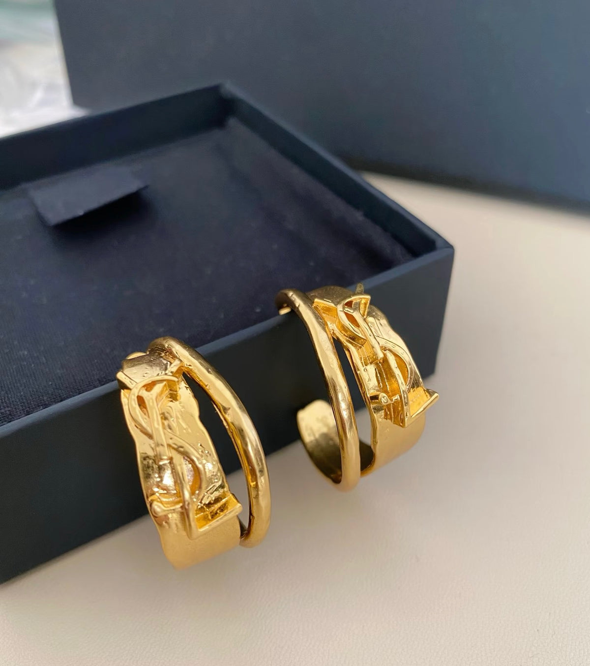 Saint Laurent Gold-Tone Monogram Hoop Earrings - album image 3