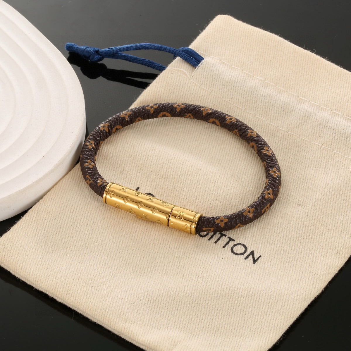 Louis Vuitton Circle Gold-Tone Leather Bracelet - album image 7