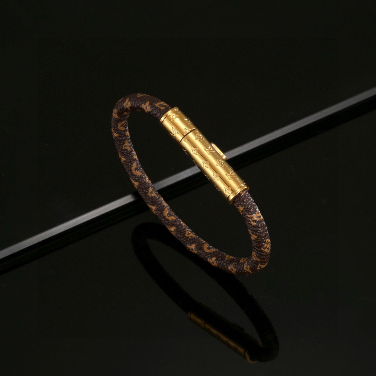 Louis Vuitton Circle Gold-Tone Leather Bracelet - album image 2