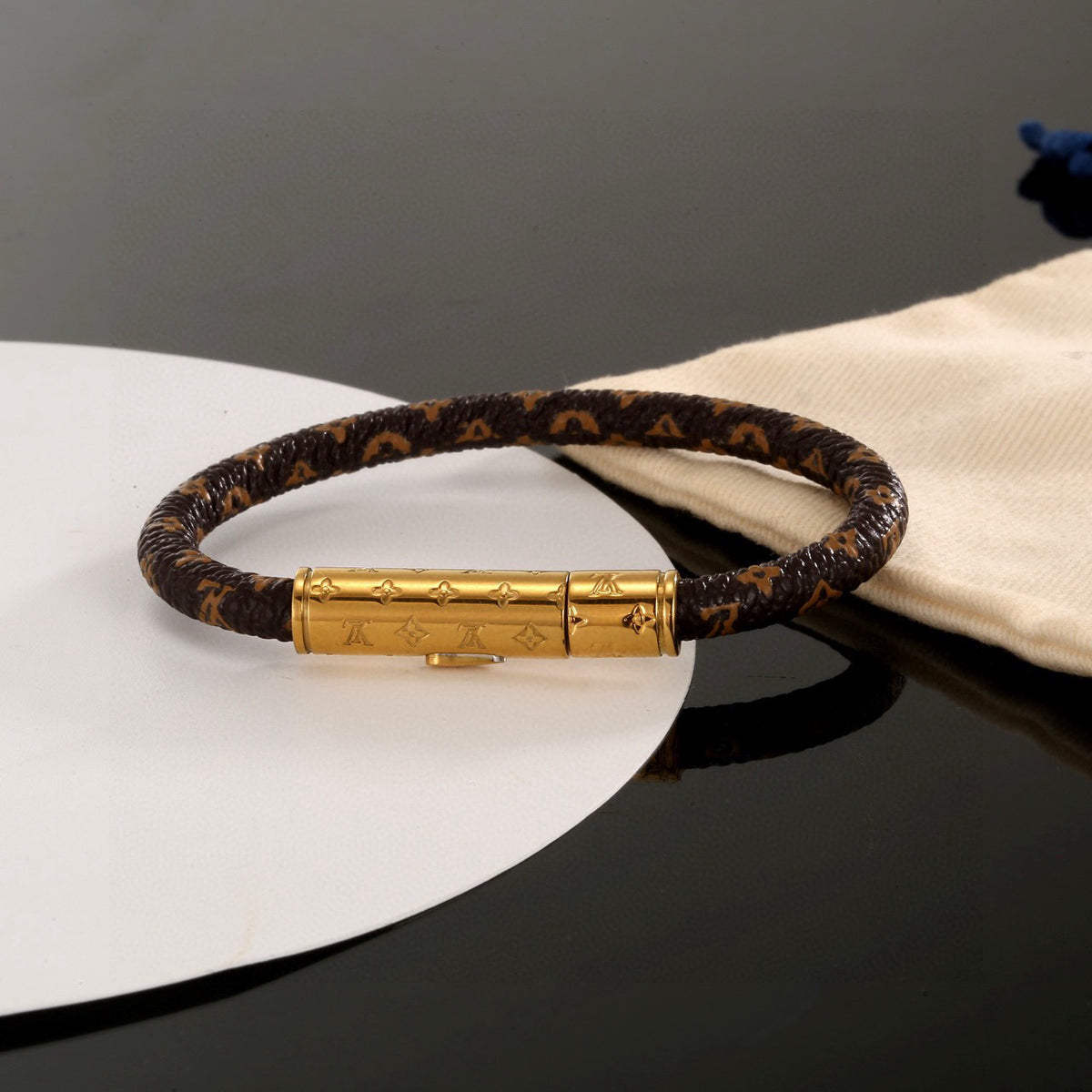 Louis Vuitton Circle Gold-Tone Leather Bracelet - album image 8