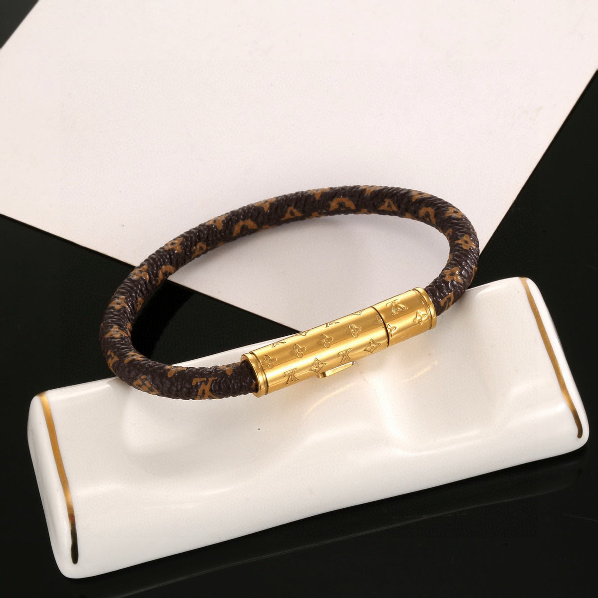 Louis Vuitton Circle Gold-Tone Leather Bracelet - album image 3