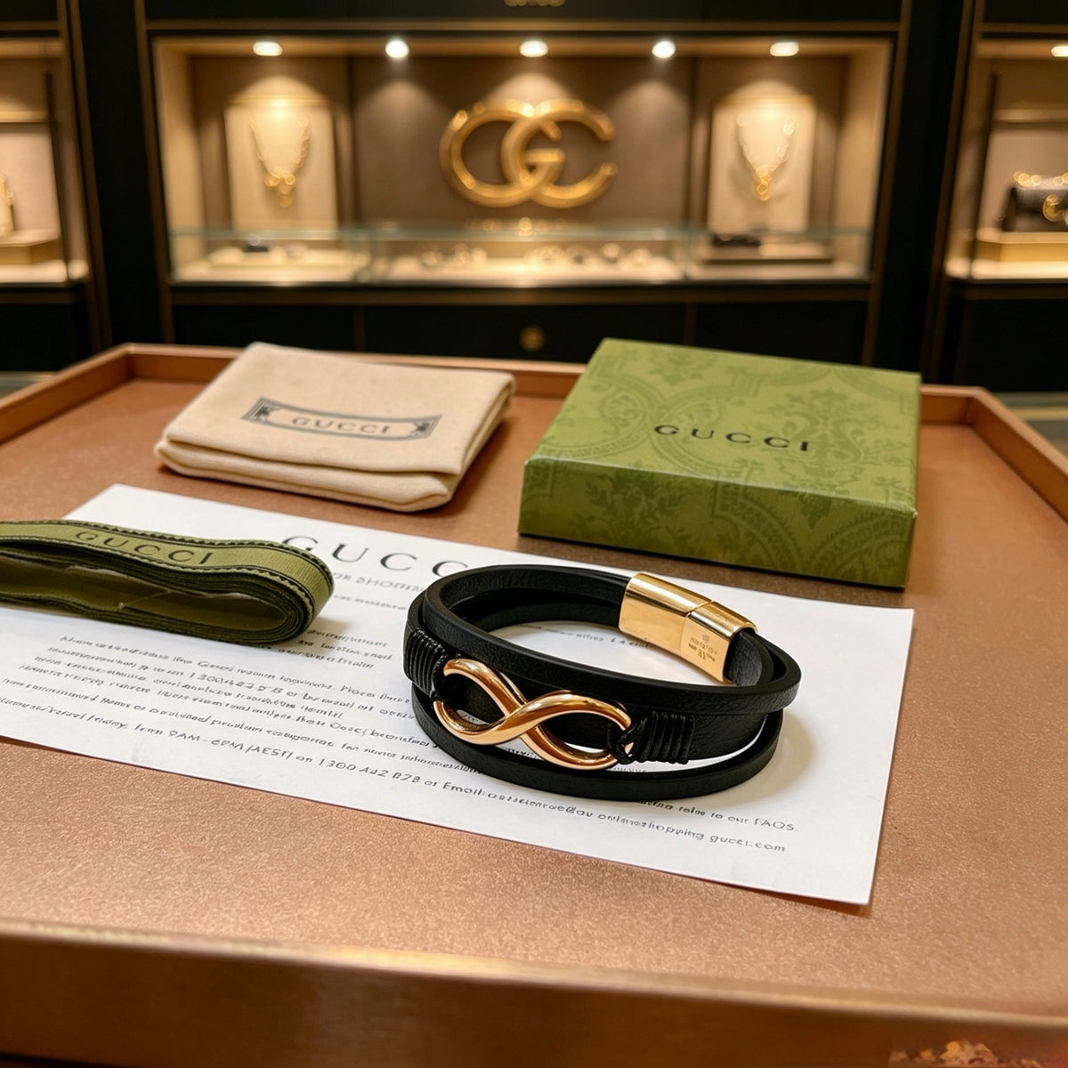 Gucci Anger Forest Interlocking G Antique Silver-Tone Silver-Tone Antiqued Leather Bracelet - album image 2