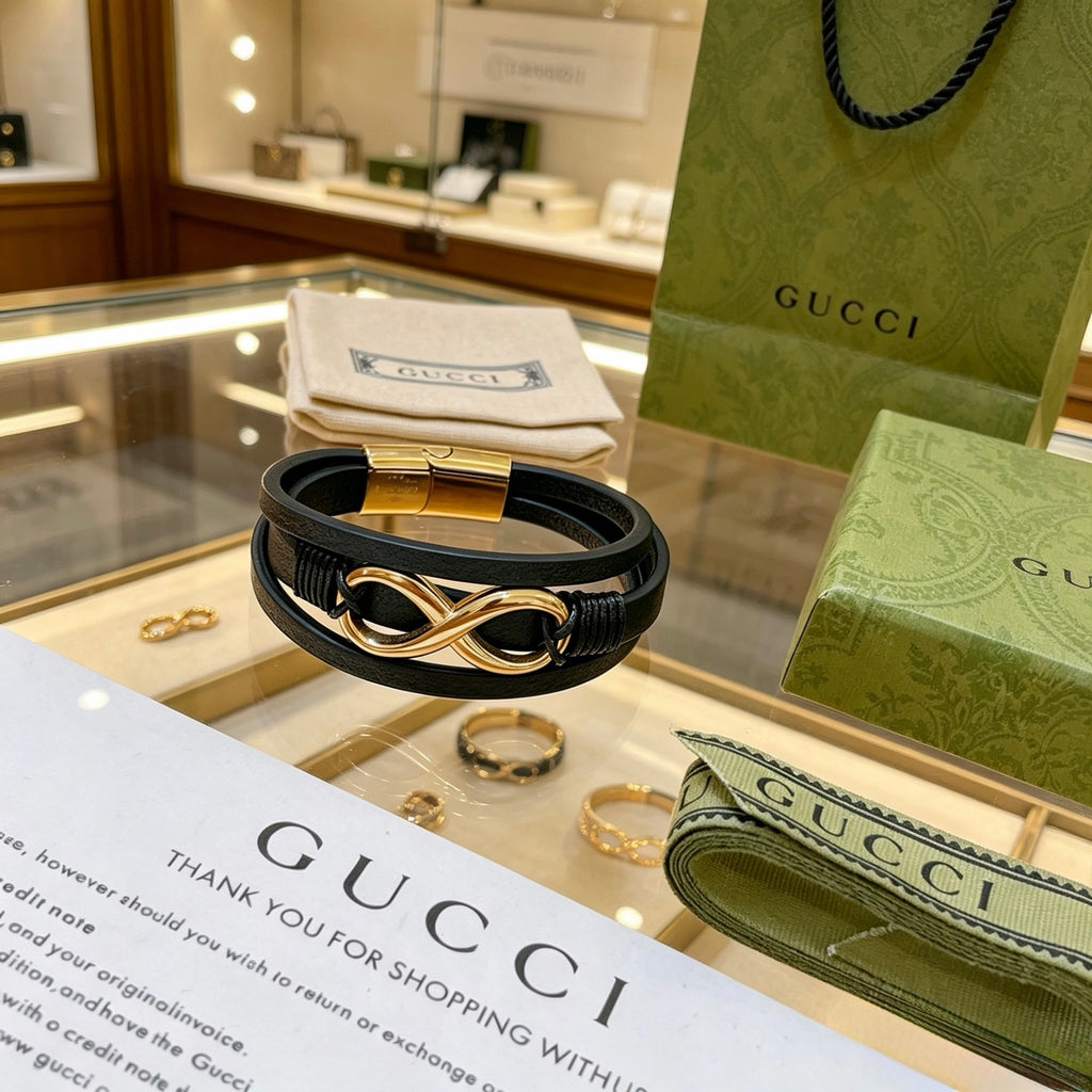 Gucci Anger Forest Interlocking G Antique Silver-Tone Silver-Tone Antiqued Leather Bracelet - album image 5