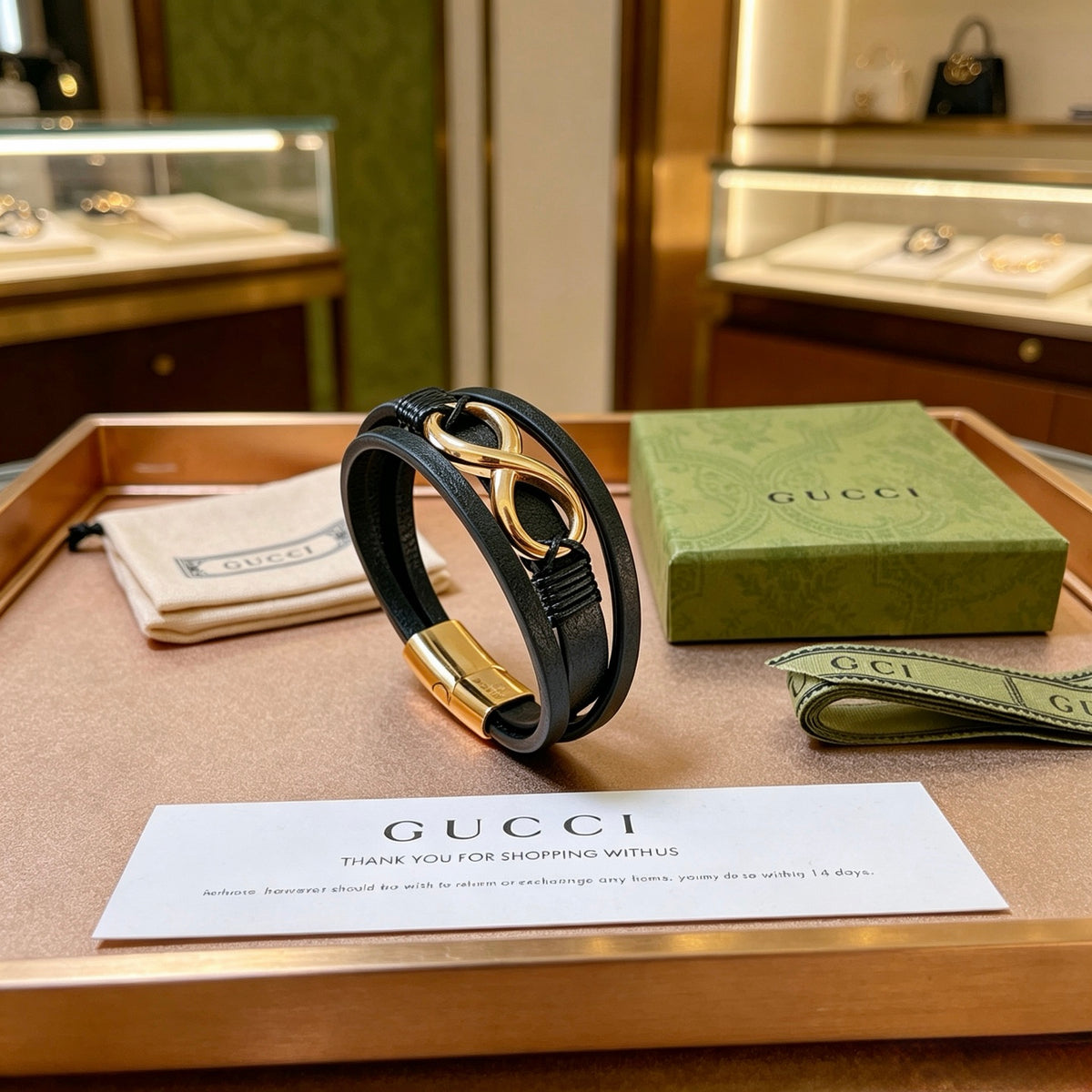 Gucci Anger Forest Interlocking G Antique Silver-Tone Silver-Tone Antiqued Leather Bracelet - album image 1