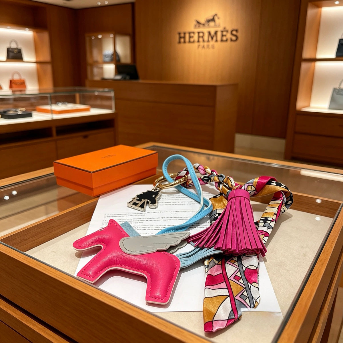 Hermès Pink Leather Horse Keychain with Tassel - album image 4