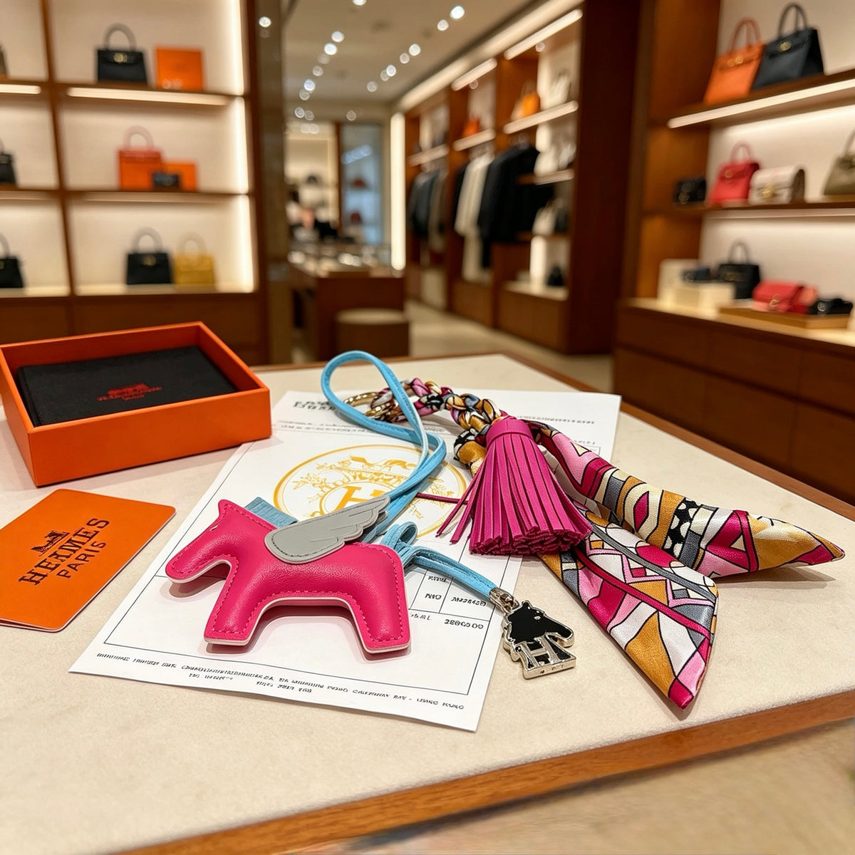 Hermès Pink Leather Horse Keychain with Tassel - album image 2