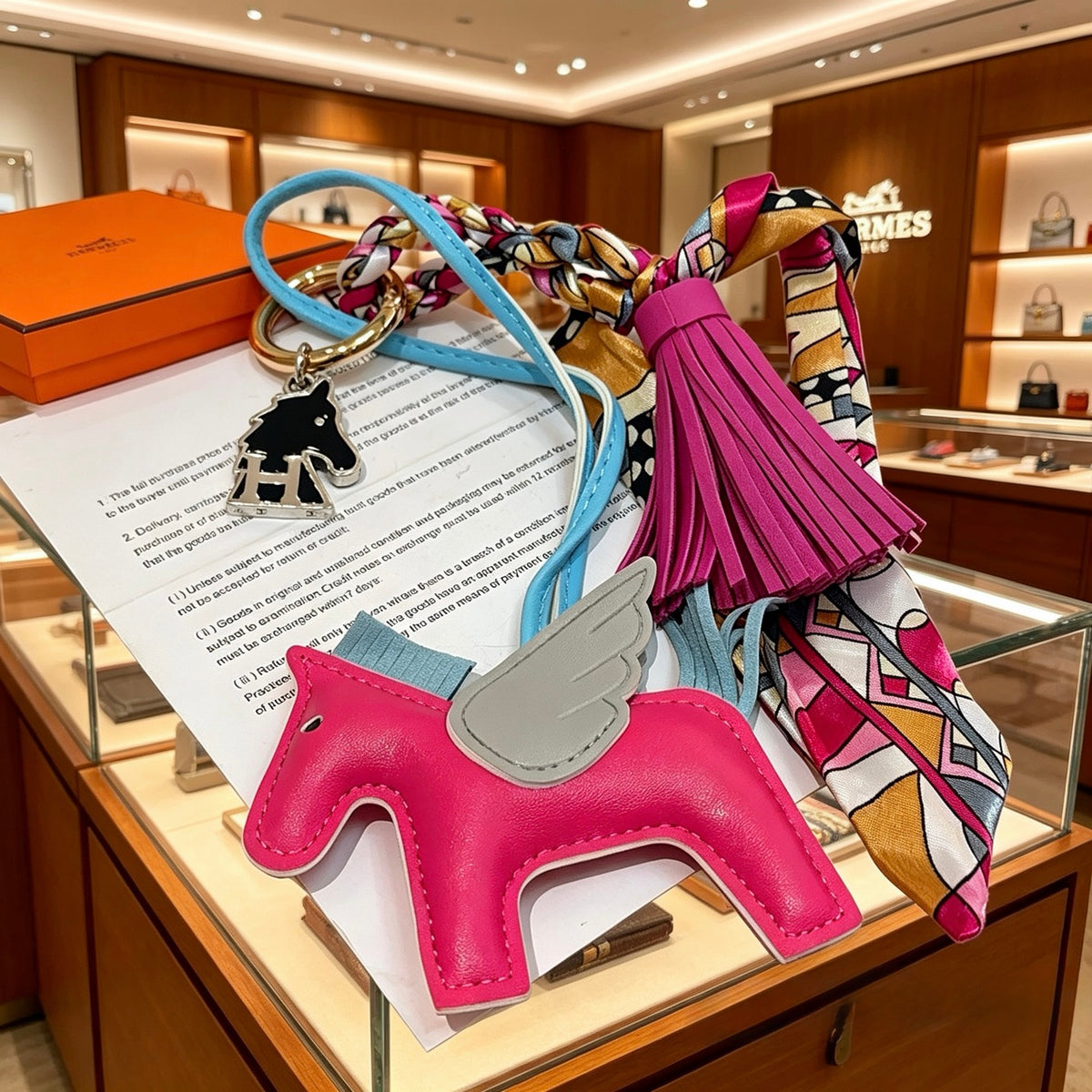 Hermès Pink Leather Horse Keychain with Tassel - album image 3