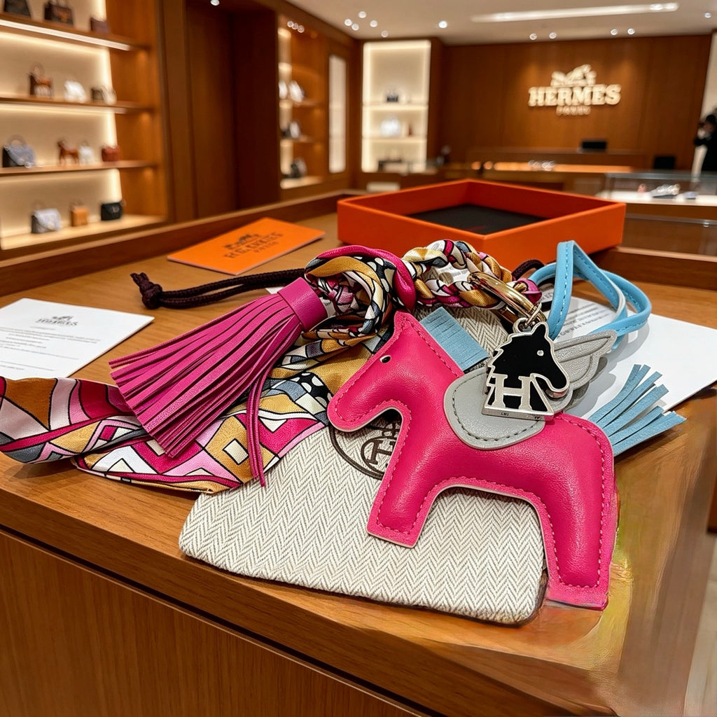 Hermès Pink Leather Horse Keychain with Tassel - album image 5