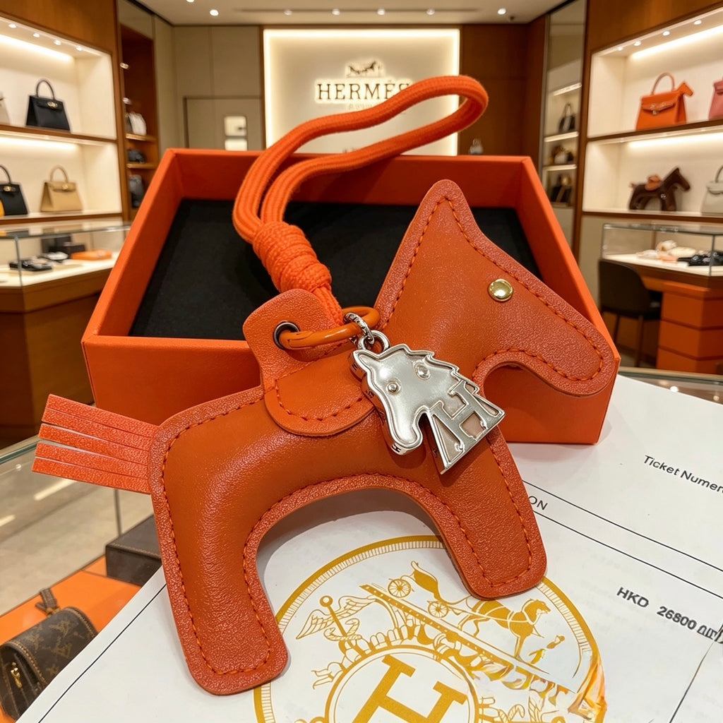 Hermès Tan and Orange Leather Horse Bag Charm - album image 4