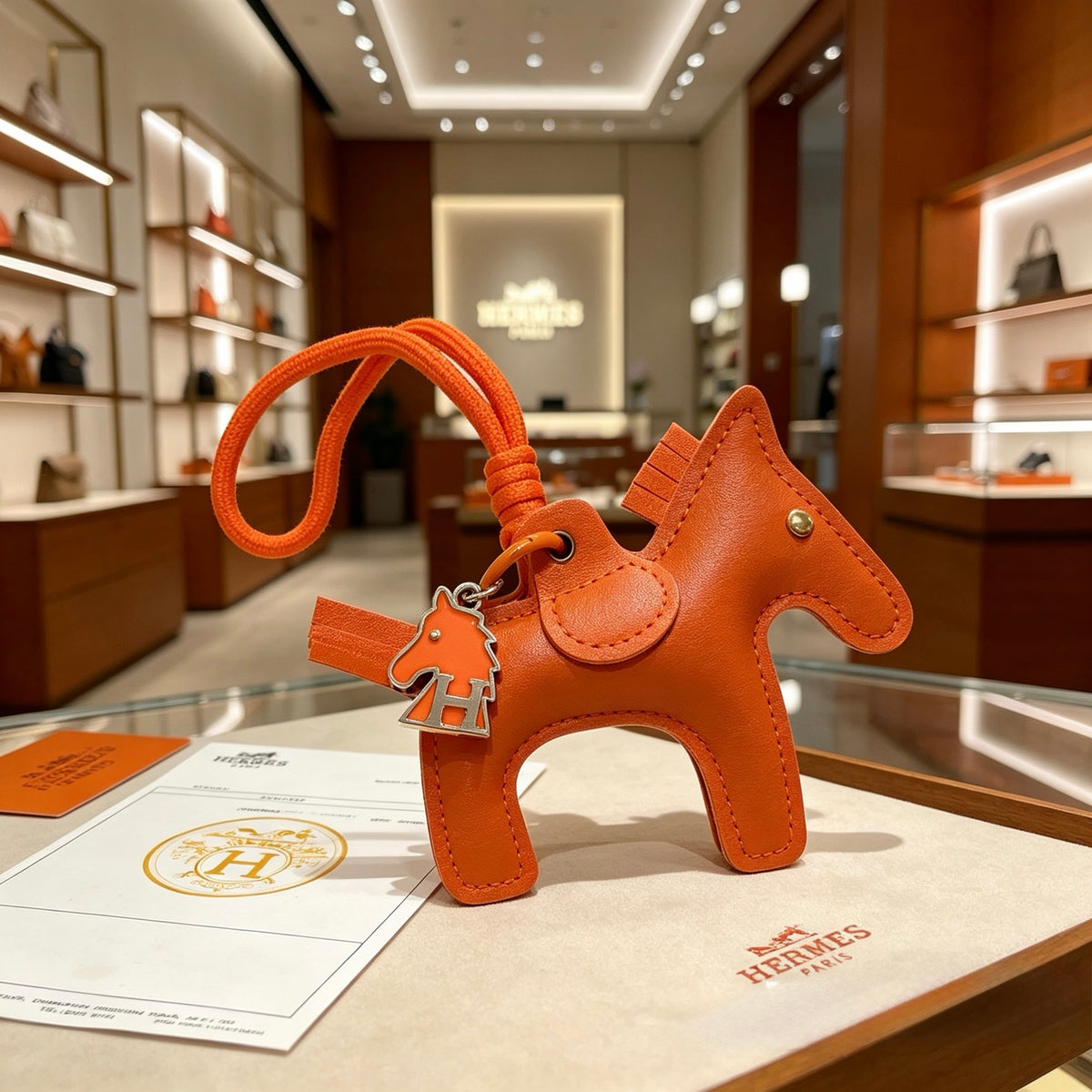 Hermès Tan and Orange Leather Horse Bag Charm - album image 6