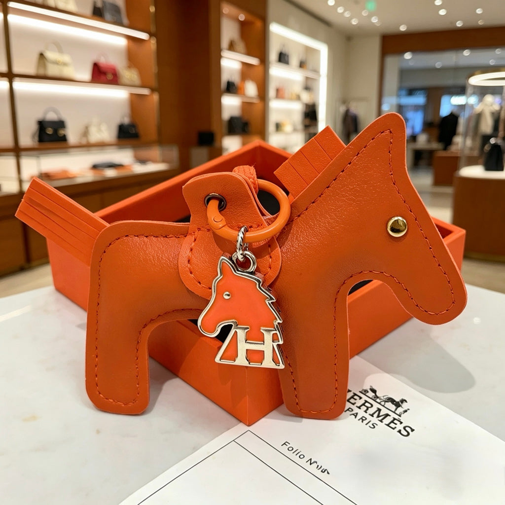 Hermès Tan and Orange Leather Horse Bag Charm - album image 5
